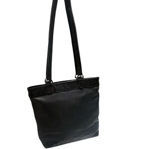 SAS Black Leather Handbag Purse Tote Patent Embossed Details Double Handles